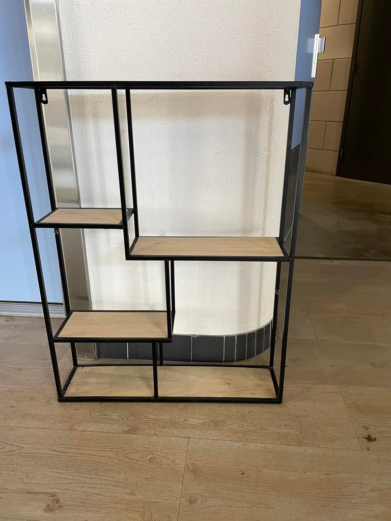 2 metalen rekjes met houten plankjes - staand/hangend, Huis en Inrichting, Woonaccessoires | Wandplanken en Boekenplanken, Ophalen