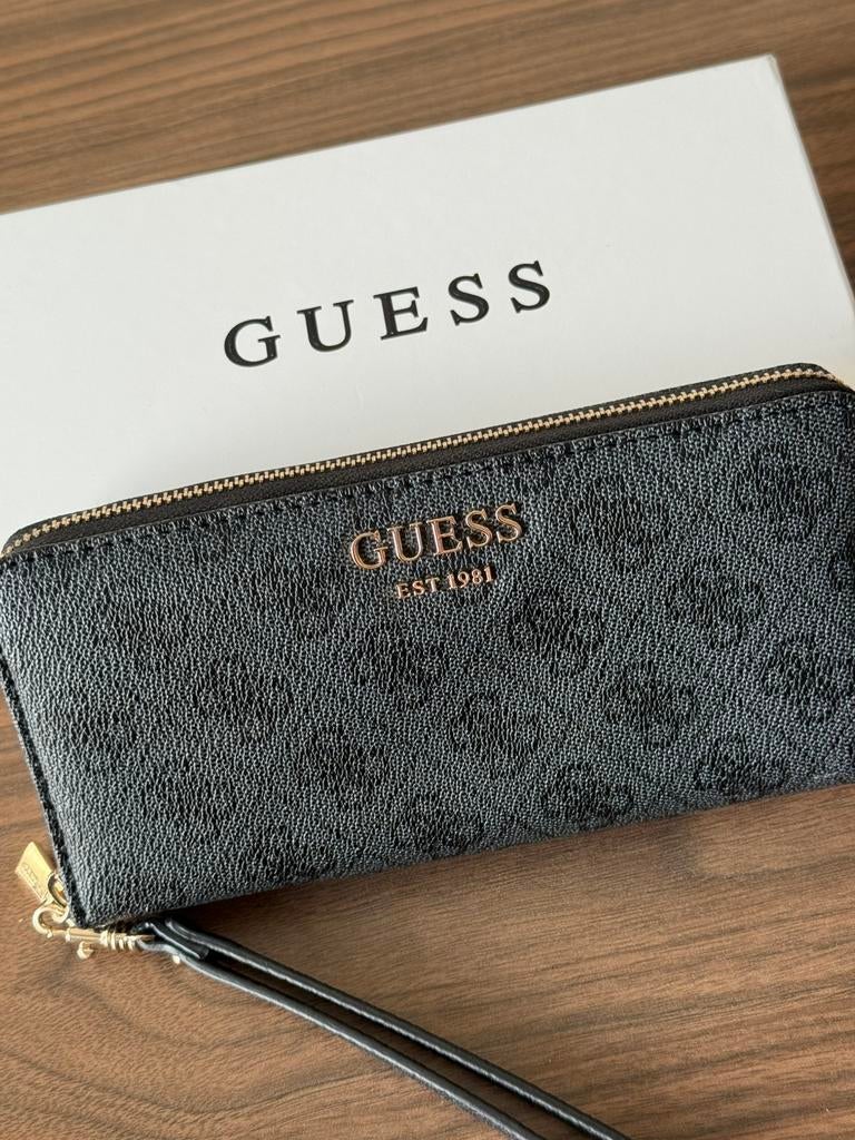 Guess portemonnee brenton zip around, Ophalen of Verzenden, Zo goed als nieuw, Zwart, Guess