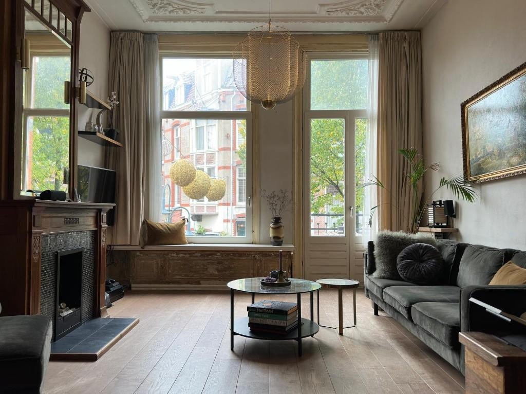 Woood bank 3 zits Hunter green fluweel + hocker, Ophalen, Gebruikt, Driepersoons, 75 tot 100 cm