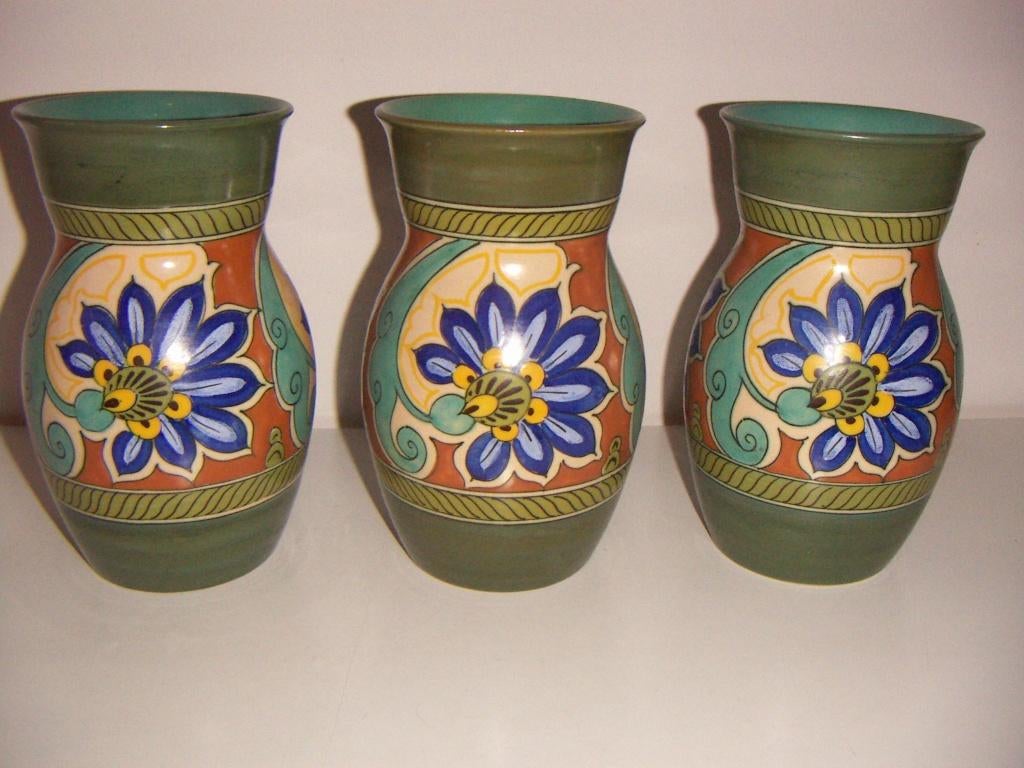 3 x Zuid Holland Gouda plateel keramiek vazen jr.1950. Regal, Ophalen of Verzenden