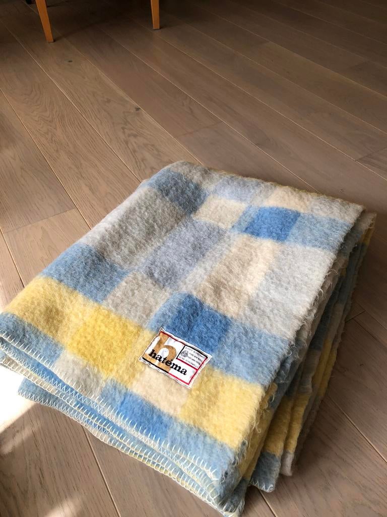 Vintage Hatéma zuiver scheer wollen deken, L 218 x B 169 cm., Ophalen of Verzenden, Gebruikt