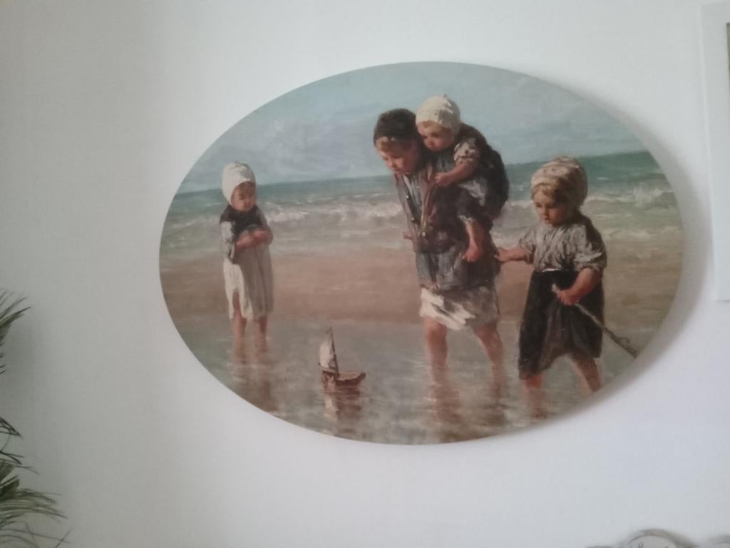 Ovaal canvas schilderij "Kinderen der zee", Huis en Inrichting, Woonaccessoires | Schilderijen, Tekeningen en Foto's, Ophalen