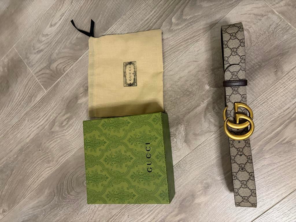 Gucci Riem met GG Monogram en Gouden Gesp, Ophalen of Verzenden, Zo goed als nieuw, Bruin, Echt leder