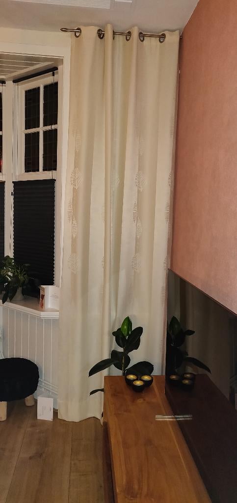 Roede gordijnen licht geel met een patroon, Ophalen, Zo goed als nieuw, 100 tot 150 cm, 200 cm of meer