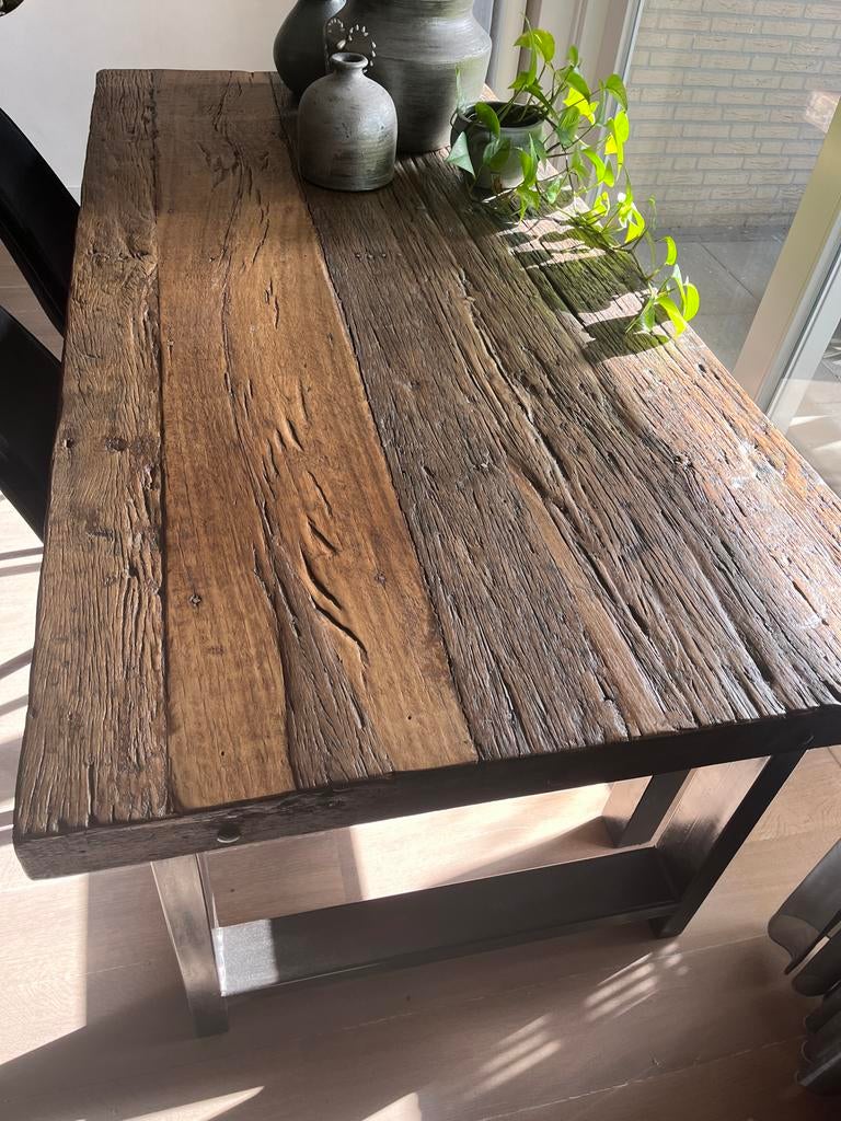 Robuuste Eetkamertafel 200x95x76 - Industrieel Design, Ophalen, 200 cm of meer, 50 tot 100 cm, Zo goed als nieuw