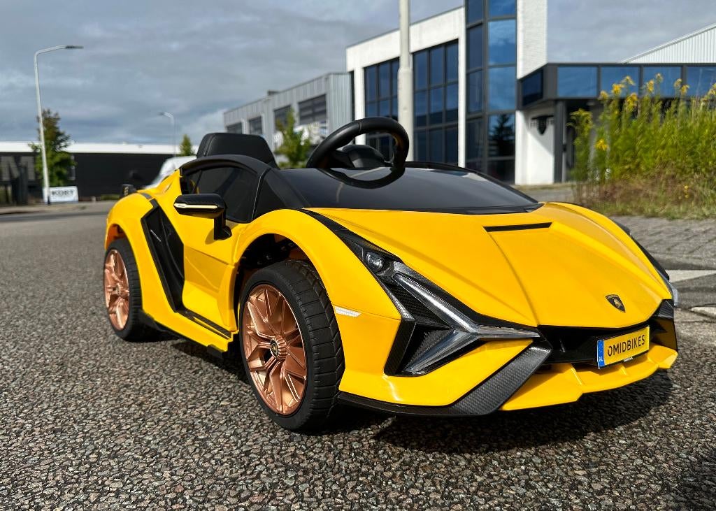 Lamborghini SIAN geel 12V – Afst – Leder – Rubberband!!, Ophalen of Verzenden, Nieuw