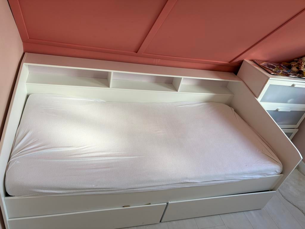 1 persoons bed met lades, Witgoed en Apparatuur, Zonnebanken en Gezichtsbruiners, Ophalen, Zo goed als nieuw, Zonnebank enkelzijdig