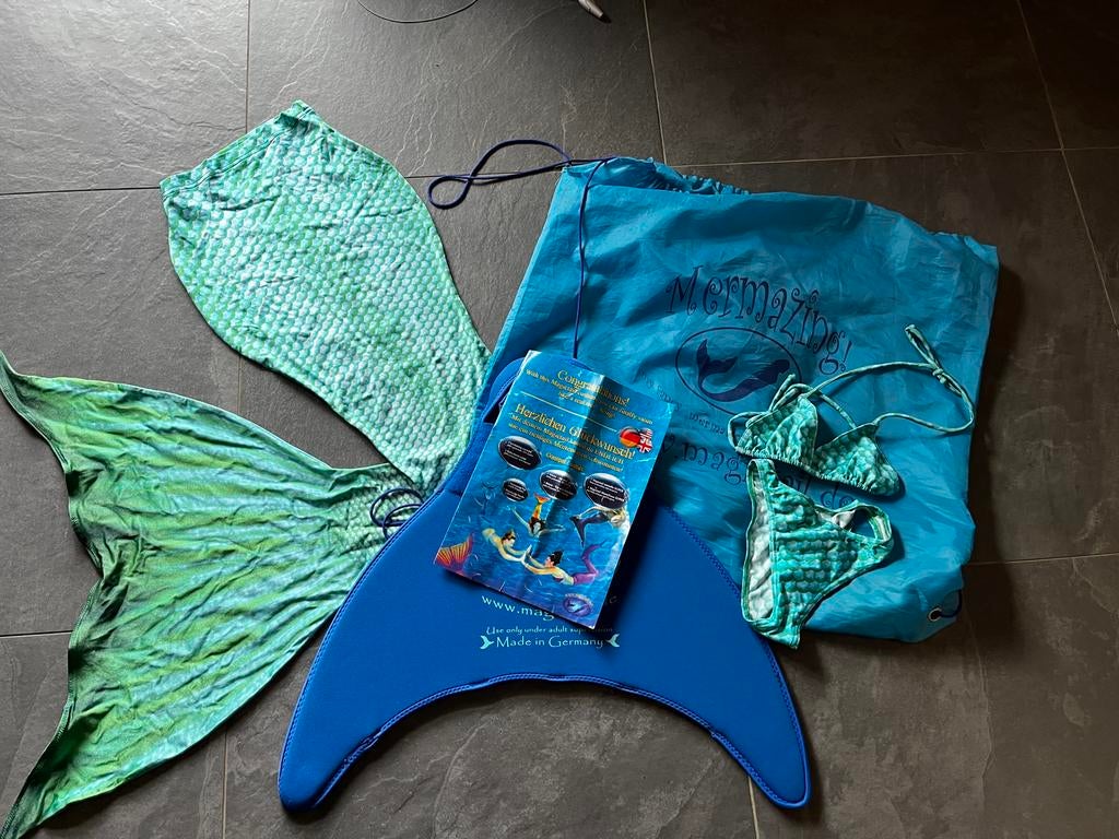 Zeemeerminstaart (Magictail)  met monovin en bikini - Maat M, Ophalen of Verzenden, Zo goed als nieuw, Groen, Bikini