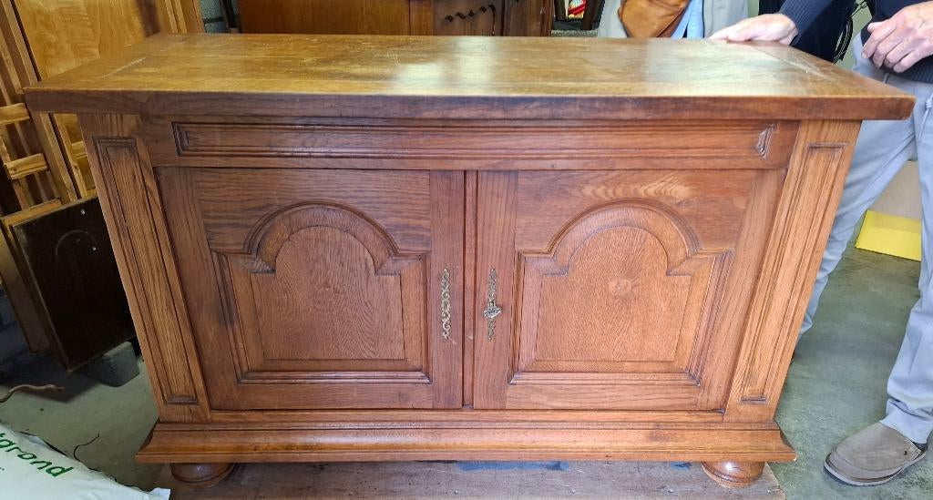 Eikenhouten tv-meubel, Ophalen, Gebruikt, 100 tot 150 cm, Eikenhout