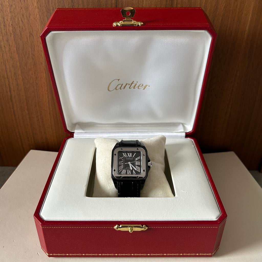 Cartier Santos 100, Sieraden, Tassen en Uiterlijk, Horloges | Heren, Ophalen, Leer, Overige merken