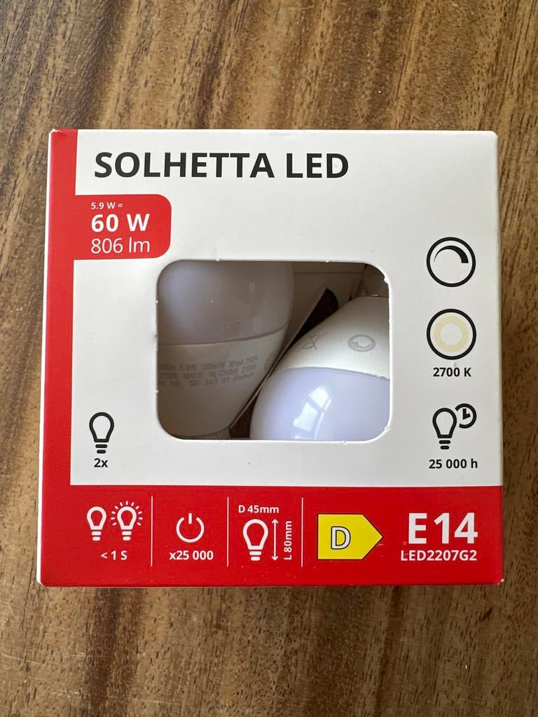 IKEA SOLHETTA LED E14 lampen, 2 stuks, 60W equivalent, Ophalen of Verzenden, Nieuw