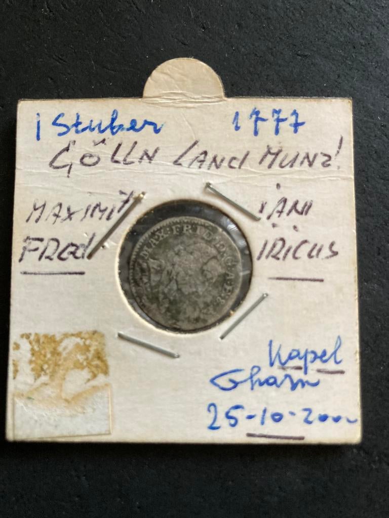 Bodemvondst Stuber Cölln 1777 Maximilian Frediricus !, Verzenden, Duitsland, Losse munt, Zilver