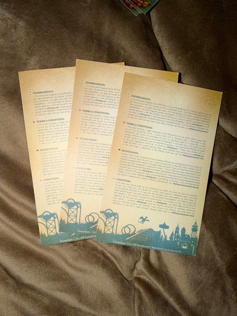 3 efteling kaartjes, Tickets en Kaartjes, Drie personen of meer, Arrangement, Ticket of Toegangskaart