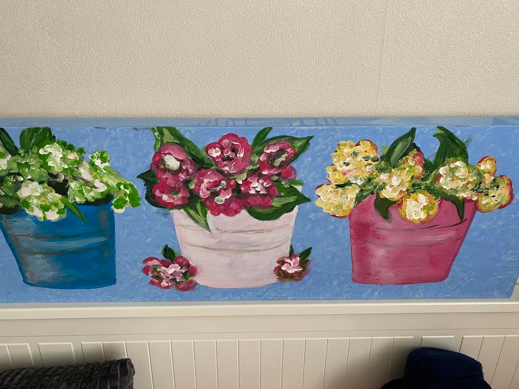 Leuk schilderij. Babs Voskuil. Hortensia’s. Aquarel., Antiek en Kunst, Ophalen of Verzenden