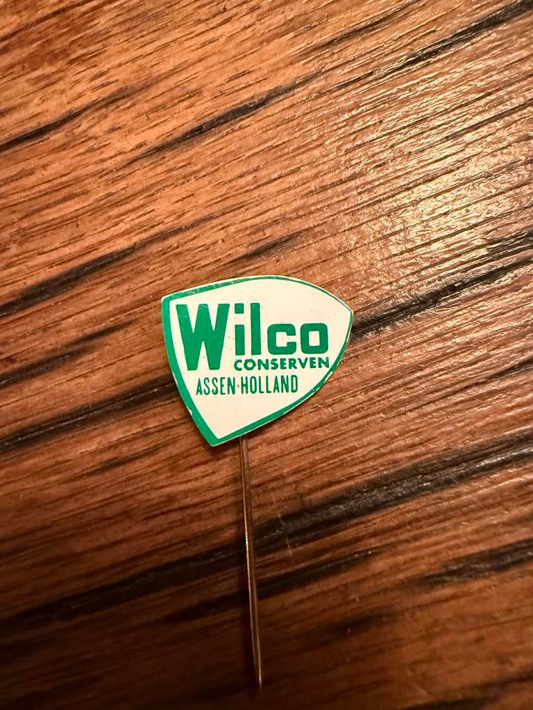 Vintage Wilco Conserven Assen Holland Reclame Speldje, Ophalen of Verzenden, Gebruikt