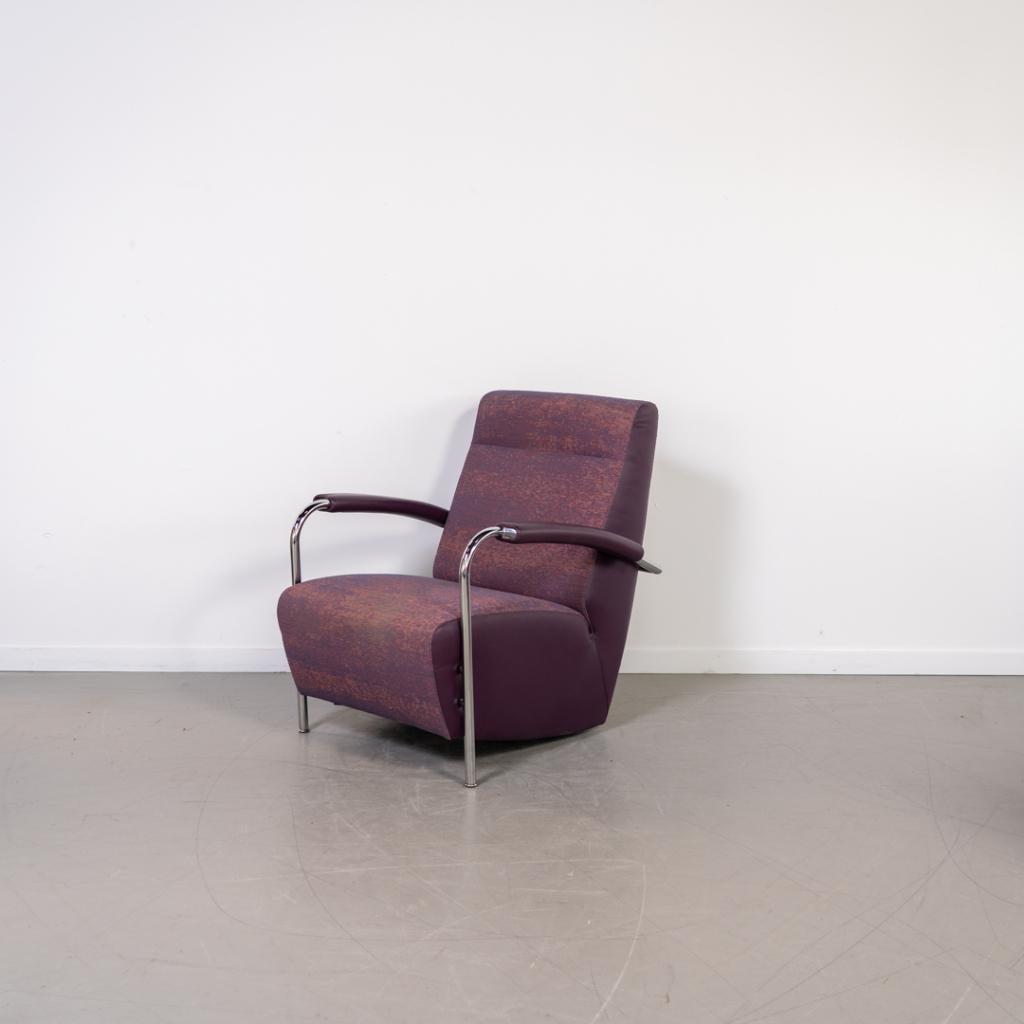 1x Leolux Scylla Fauteuil Hoog Paars Gemêleerd - Paars Leer, Niet ingevuld, Leer, Niet ingevuld, 75 tot 100 cm