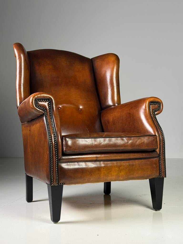 Fauteuil Wingback schapenleer klassiek, Huis en Inrichting, Fauteuils, Ophalen of Verzenden, Zo goed als nieuw, 75 tot 100 cm