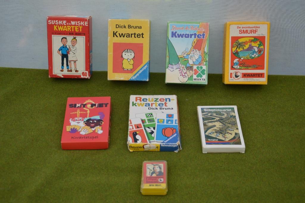 10 vintage kwartetten: Dick Bruna, Lilliput, David de Kabout, Verzamelen, Speelkaarten, Jokers en Kwartetten, Ophalen of Verzenden