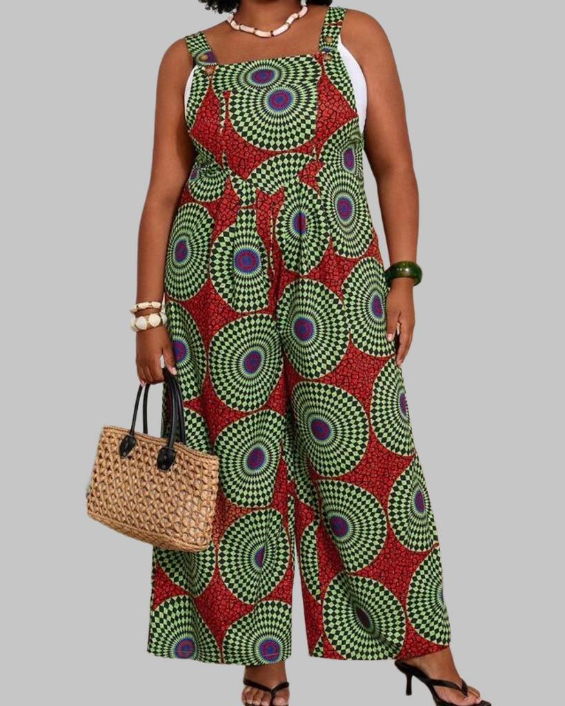 Zomerse Jumpsuit met Afrikaanse Print (46-54), Verzenden, Nieuw, Rood, Broek of Spijkerbroek