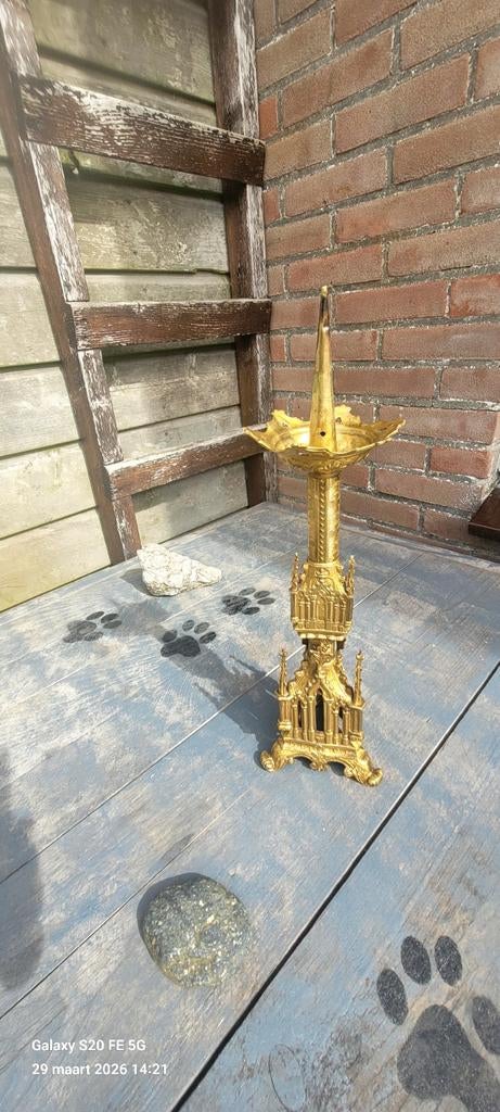 Antieke Neo Gotische kandelaar 40 cm., Antiek en Kunst, Antiek | Kandelaars, Ophalen of Verzenden, Koper of Brons