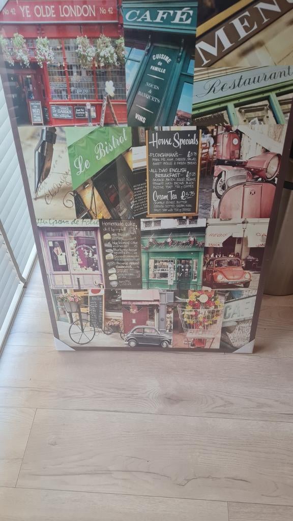 Canvas schilderij met Parijse/Londense taferelen 75x115 cm, Huis en Inrichting, Woonaccessoires | Schilderijen, Tekeningen en Foto's