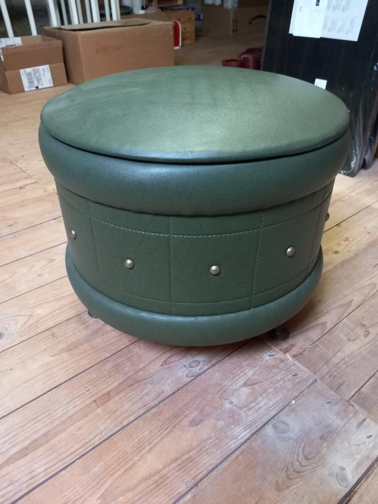 Ronde groene poef/voetenbankje, Huis en Inrichting, Banken | Voetenbanken en Poefen, Ophalen, Minder dan 50 cm, Gebruikt, Rond