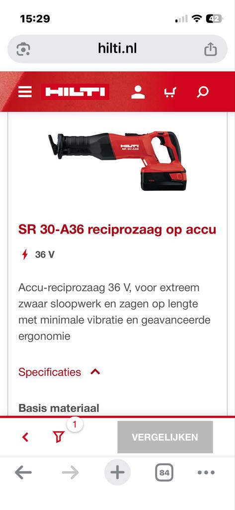 Hilti WSR 36-A reciprozaag, Ophalen of Verzenden, Gebruikt, Reciprozaag
