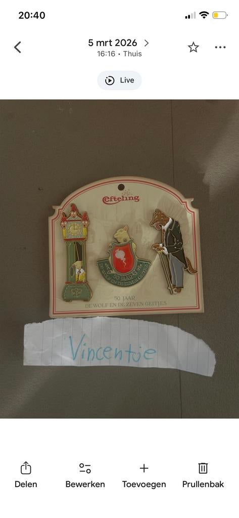 Efteling Pin De Wolf en de Zeven Geitjes 50 Jaar, Verzamelen, Efteling, Nieuw, Button of Speldje, Ophalen of Verzenden