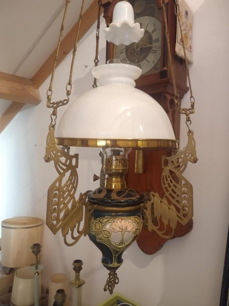 majolica olielamp 19e eeuw, Ophalen