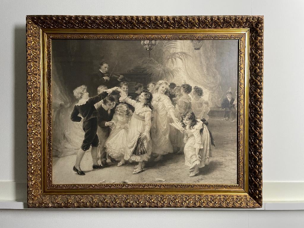 Schitterende fotogravure - dansende kinderen, Ophalen, Lithografie, 1900 - 1949, Ingelijst