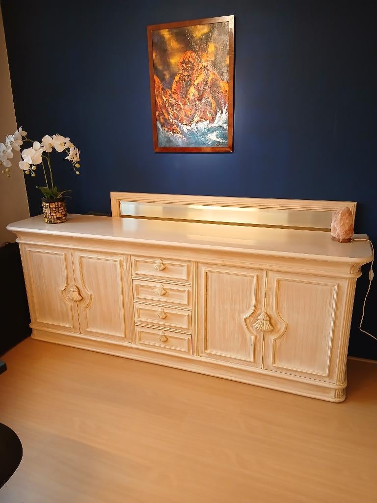 Dressoir met bijpassende spiegel, Huis en Inrichting, Kasten | Dressoirs, Ophalen, Gebruikt, Met deur(en), 200 cm of meer
