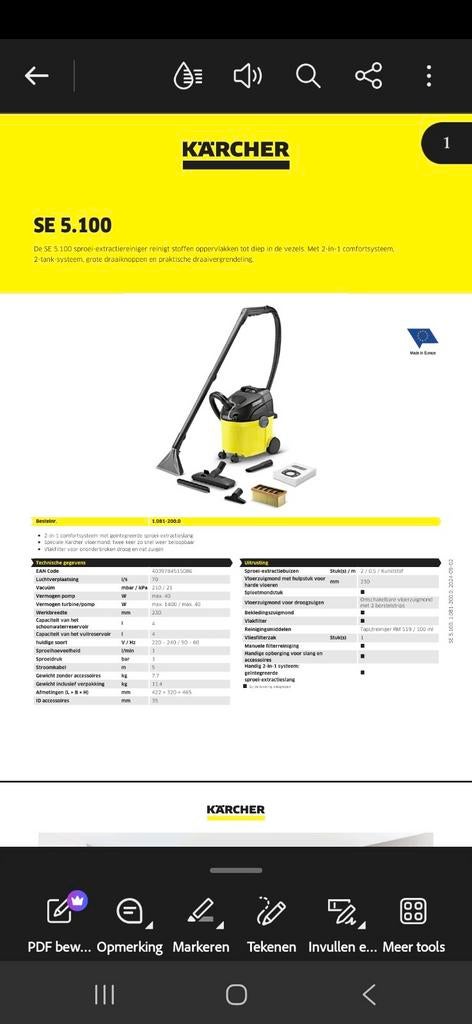 Kärcher SE 5.100 Tapijtreiniger Sproei-extractiereiniger, Ophalen of Verzenden