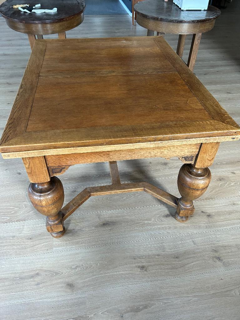 Tafel met 4 kasteel stoelen, Huis en Inrichting, Tafels | Eettafels, Ophalen, Gebruikt, Eikenhout, 200 cm of meer