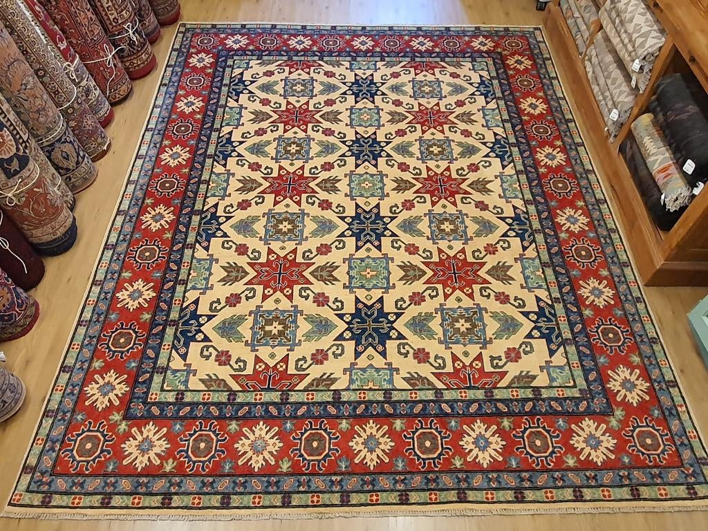 Handgeknoopt oosters tapijt kazak 309x246, Info@SlatsAntiek.nl, Crème, Perzisch, Vof Slats Antiek