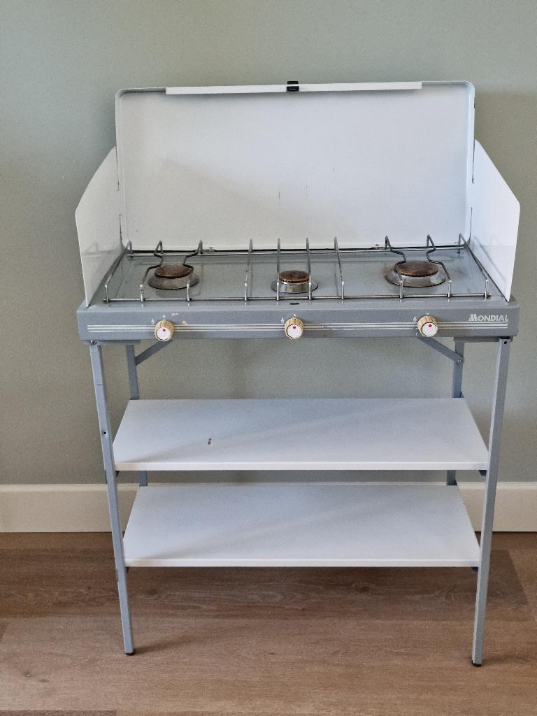 3-pits gasstel met onderstel, Caravans en Kamperen, Kampeeraccessoires, Ophalen, Gebruikt