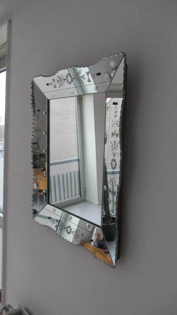 Vintage Venetiaanse spiegel, Ophalen, Gebruikt, Minder dan 100 cm, Rechthoekig