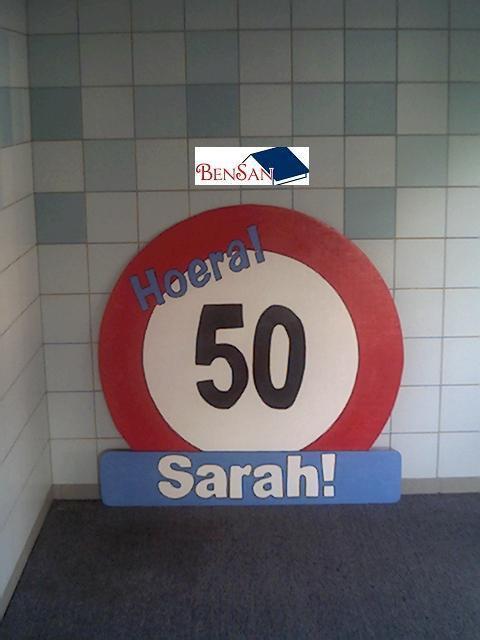 verjaardagbord 50 jaar sarah verjaardag bord bensan enter, Ophalen of Verzenden, Zo goed als nieuw, Abraham of Sarah