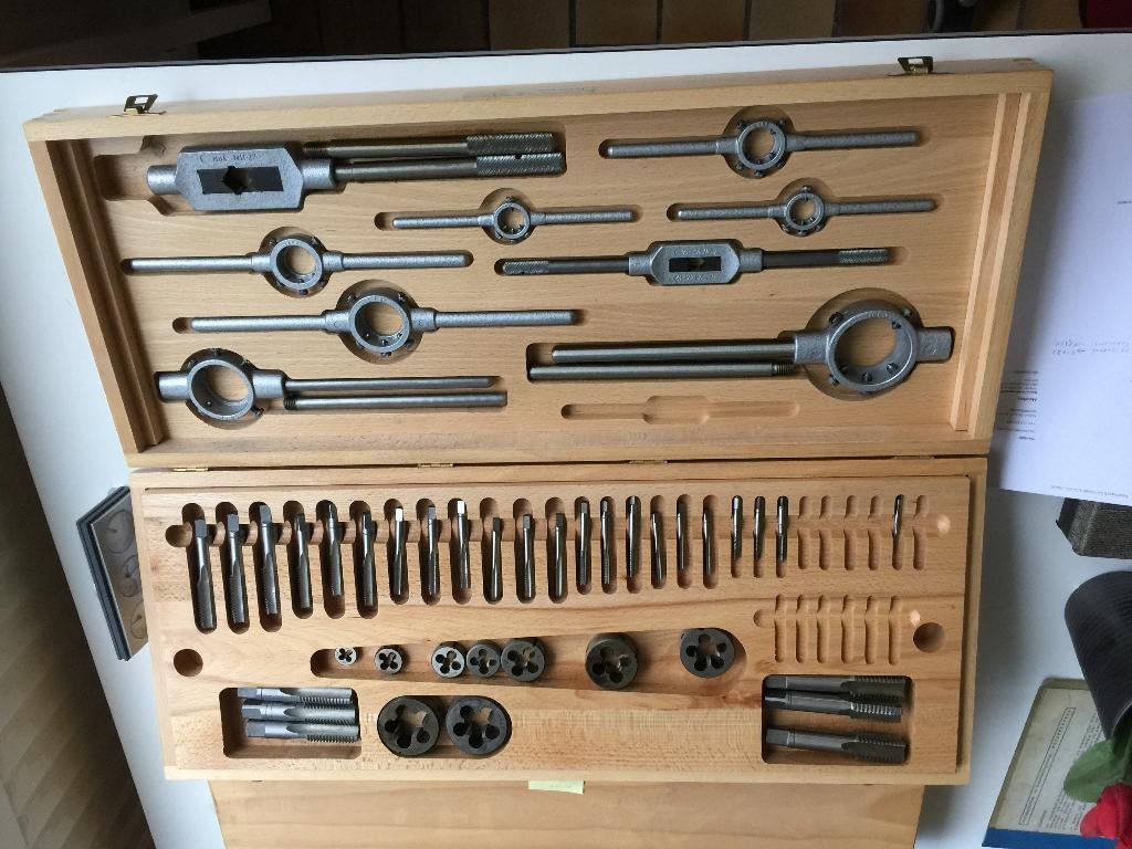 Hss Tappen en snijplaten set PEDO UNC 1/4-1" in houten doos, Ophalen of Verzenden, Nieuw