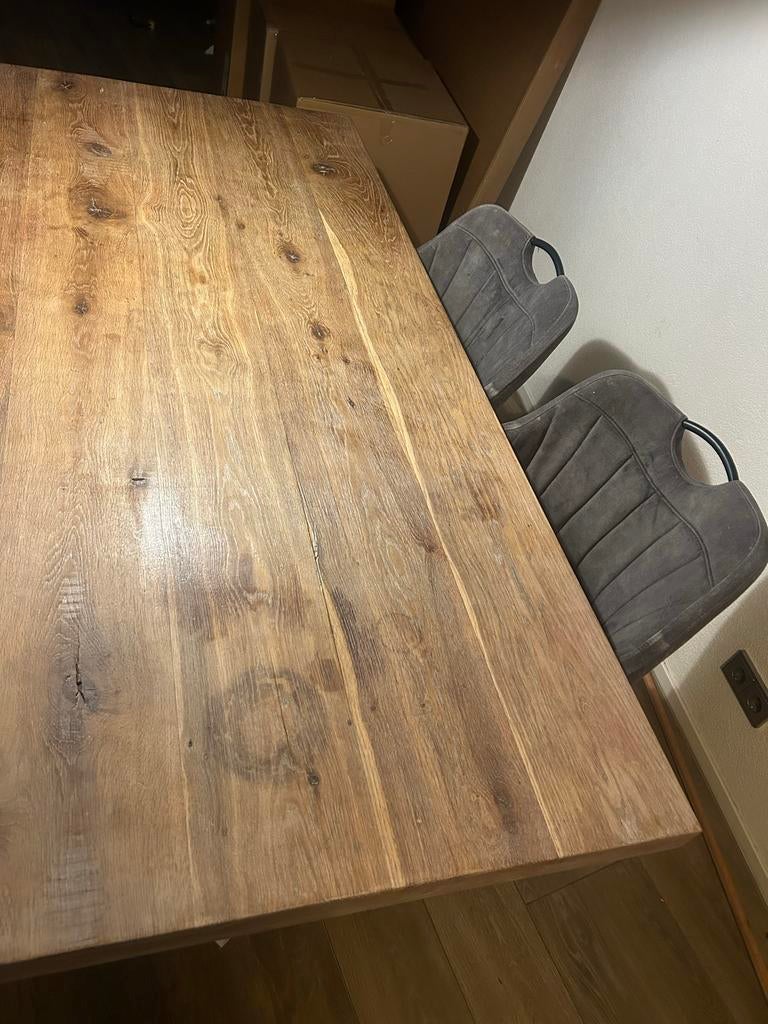Eiken eettafel whitewash + 4 stoelen, Huis en Inrichting, Tafels | Eettafels, Ophalen, Gebruikt, Eikenhout, 200 cm of meer