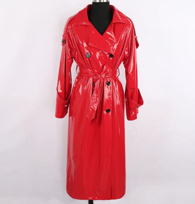 Rode lak leren dames jas vrouwen wetlook trenchcoat sexy, Maat 38/40 (M), Verzenden, Nieuw, Overige thema's