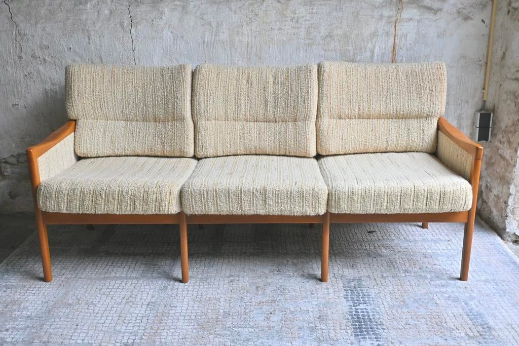 Mid-Century/vintage Driezits Sofa/bank  jaren 60, Gebruikt, Vintage, 75 tot 100 cm, Stof