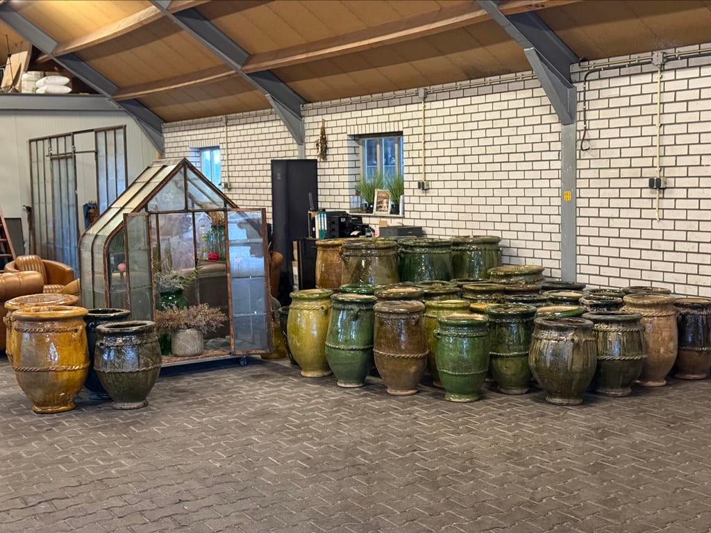 Ruim assortiment bloempotten Tamegroute aardewerk  uniek, OTIQ, Nieuw, Ophalen of Verzenden, Minder dan 25 cm