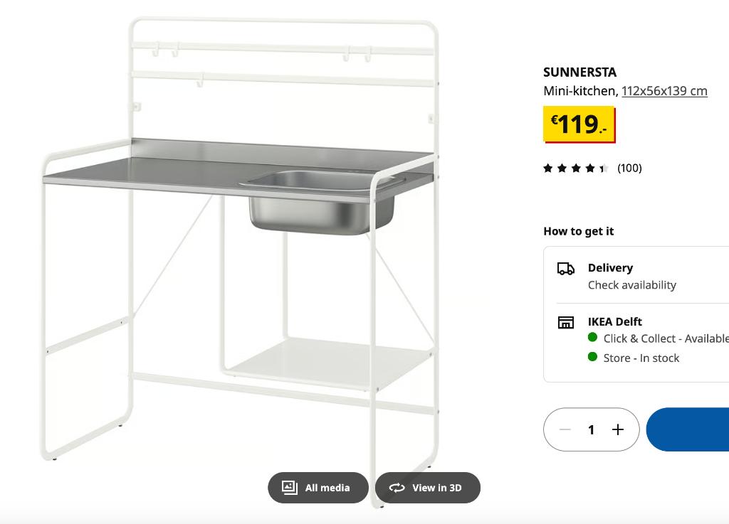 Ikea SUNNERSTA Mini Kitchen, Zo goed als nieuw, Minder dan 100 cm, 25 tot 50 cm, 50 tot 100 cm