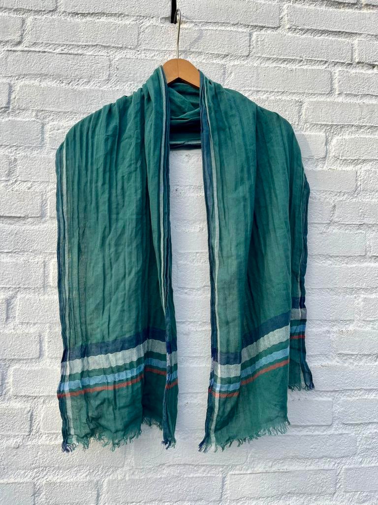 C&A groene lange gestreepte sjaal – 100% katoen, Ophalen of Verzenden, Zo goed als nieuw, Maat 46/48 (XL) of groter, Sjaal