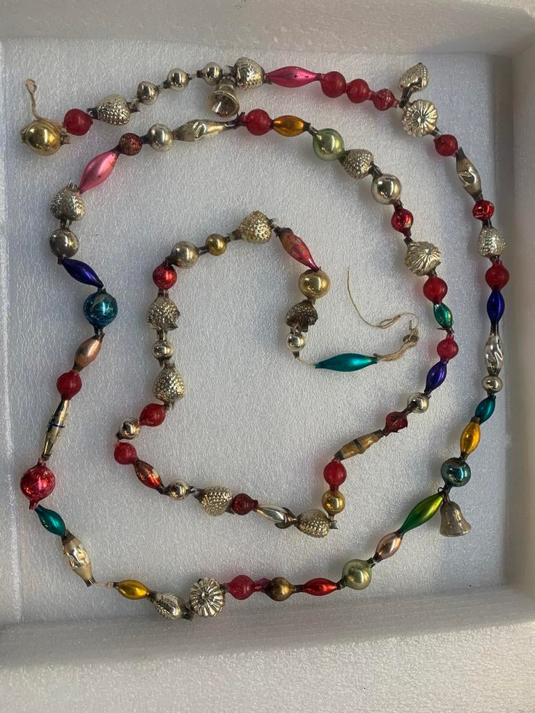 Kralenketting echte antieke glazen Kerstbal kralenkettingen, Diversen, Kerst, Ophalen of Verzenden, Zo goed als nieuw