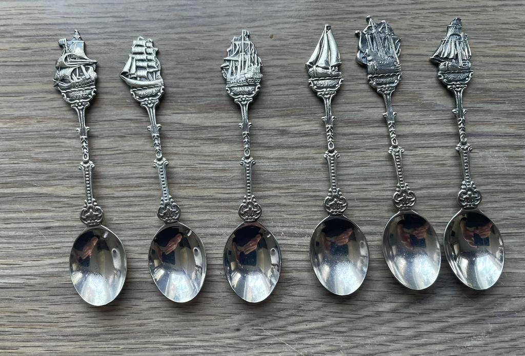 Verzilverde Theelepels - serie Boten  6 Stuks, Antiek en Kunst, Antiek | Bestek, Ophalen of Verzenden