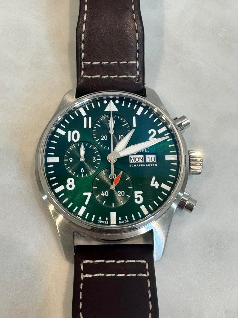 IWC IW378005 Pilot Watch Chronograph 43mm groene dial green, Overige merken, Leer, Staal, Polshorloge