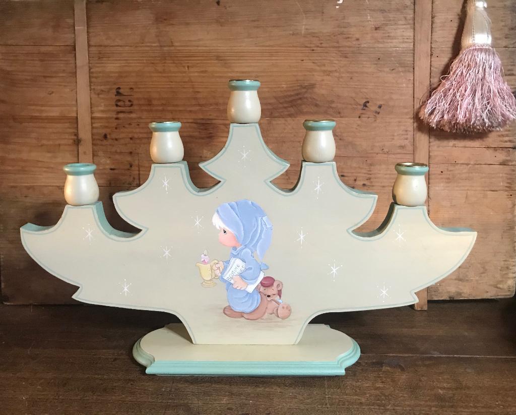 Vintage handgeschilderde houten kandelaar, Ertsgebergte?, Ophalen of Verzenden