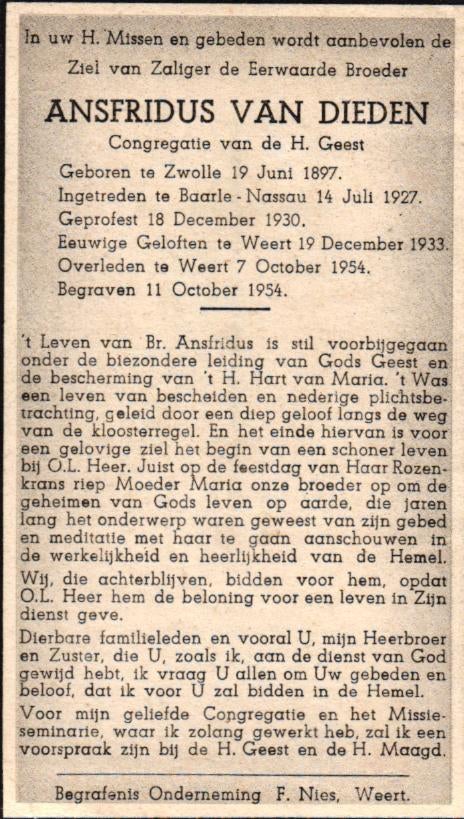 Dieden van Ansfridus 1897 Zwolle-1954 Weert, Ophalen of Verzenden