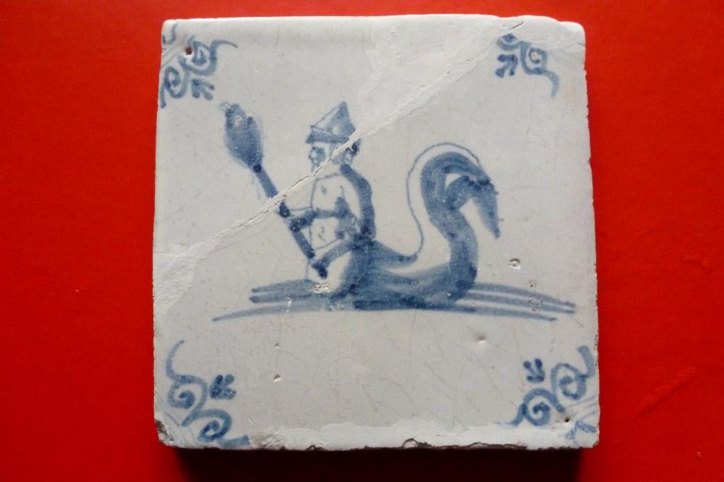 17e Eeuwse Zeewezen tegel; ZEEMEERMAN met FAKKEL!, Ophalen of Verzenden